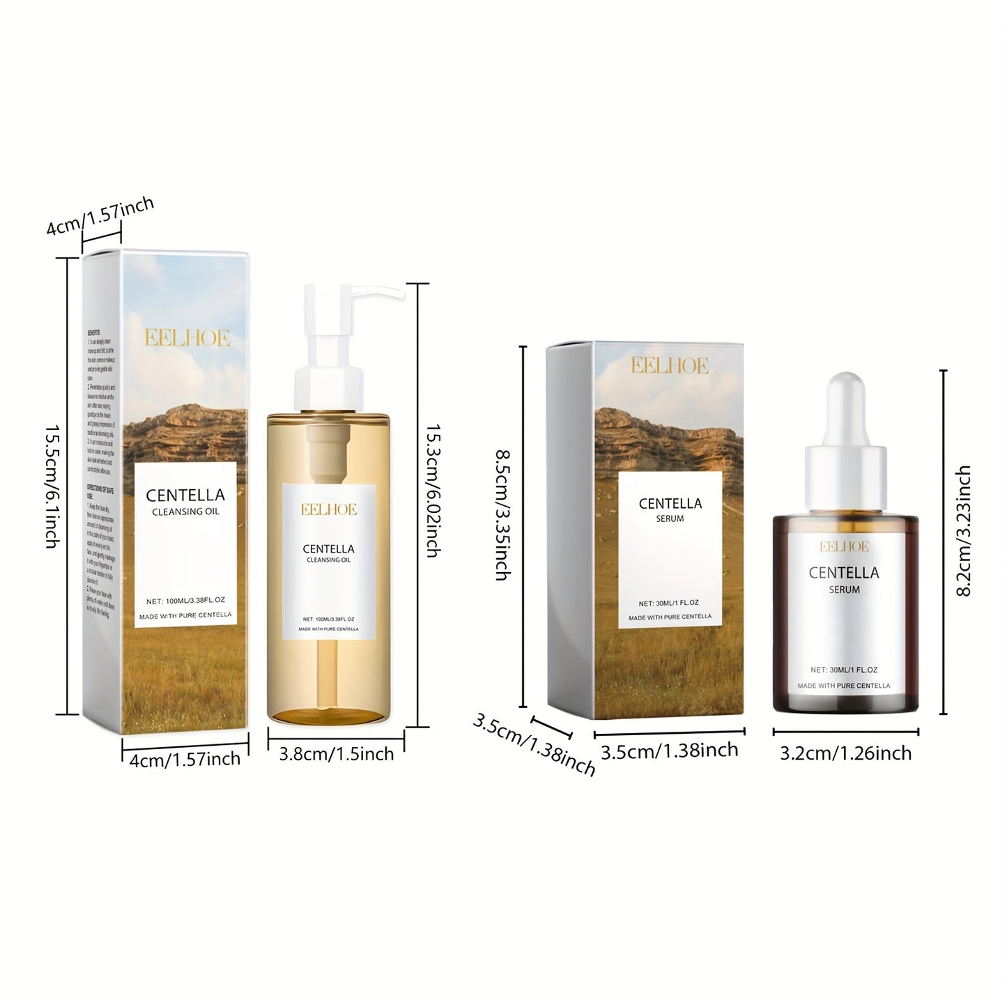 3pcs of Centella Asiatica Essence and 1pc of Cleansing Oil work to refresh, gently moisturize, and cleanse the face to improve dry skin and achieve smooth, tender skin.