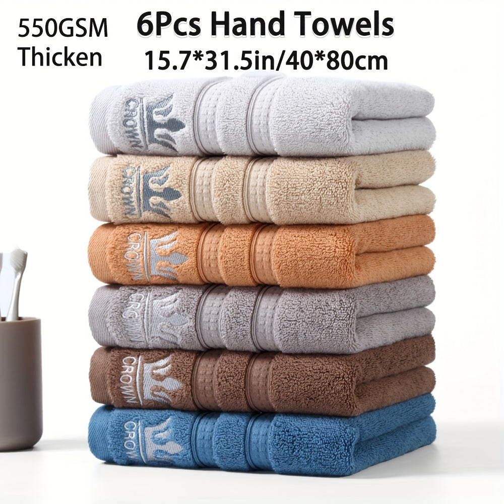 6-piece set of pure cotton face washing towels with crown pattern embroidery, suitable for home use in bathroom and dressing room.