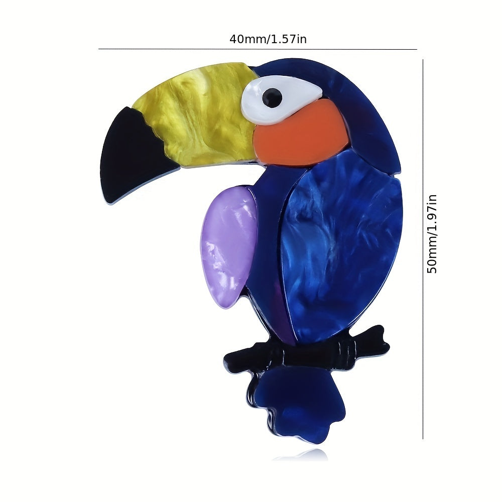 Cute and unique 3D animal design acrylic toucan brooch, handmade for a fun and stylish clothing accessory