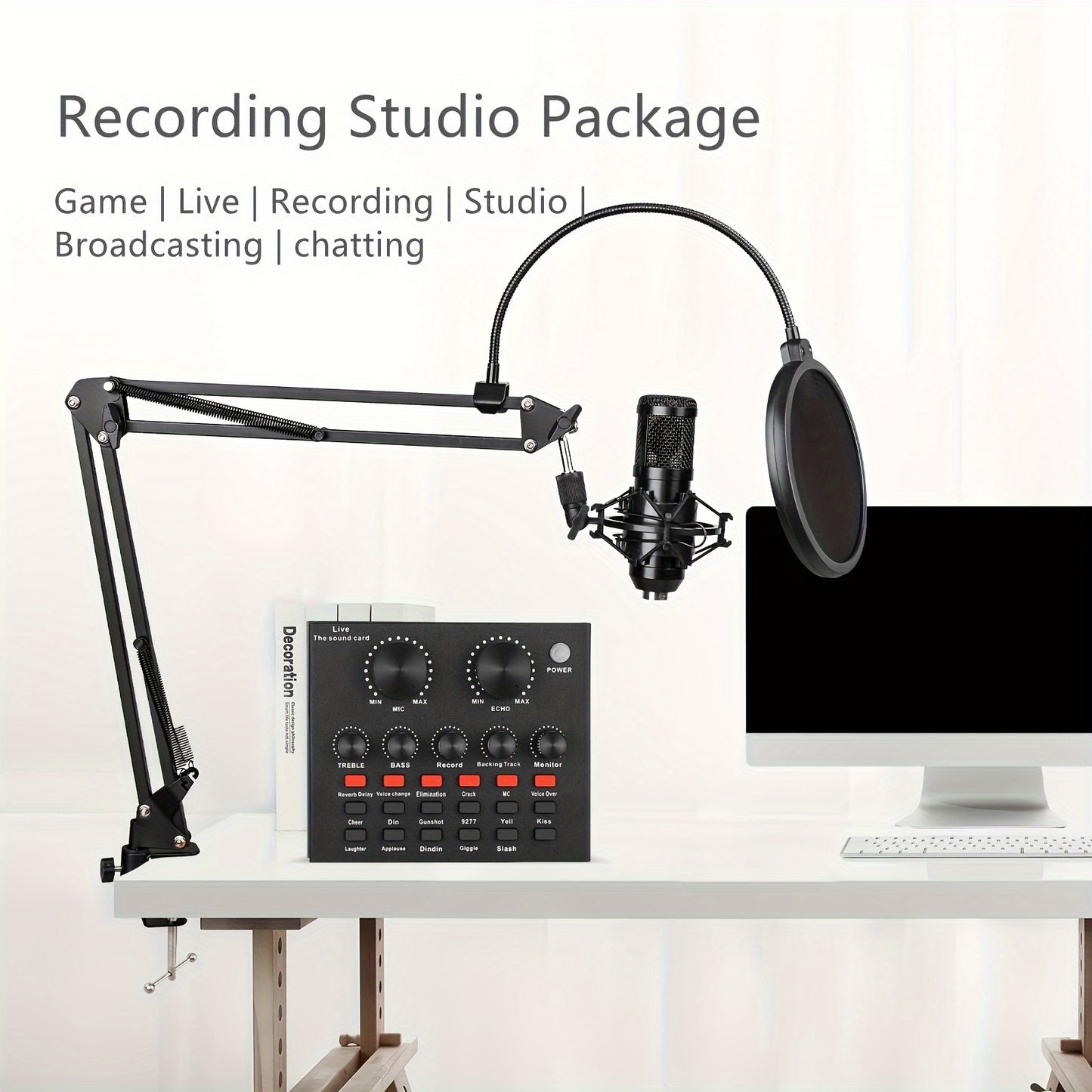 Podcast Equipment Kit with BM800 Microphone and V8 Sound Card, ideal for recording, singing, streaming, and gaming.