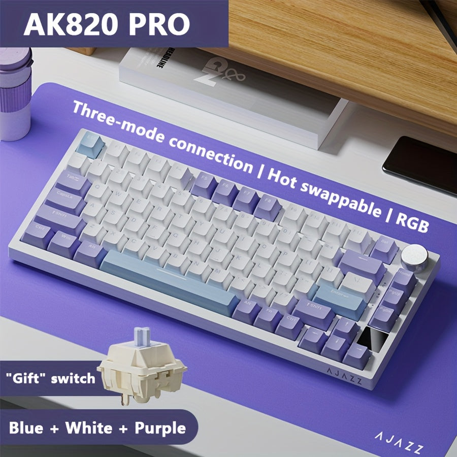 AJAZZ Wireless Mechanical Keyboard with RGB Backlight, 75% Layout, Hot-Swappable PBT Keycaps, Wireless & USB Charging for Gaming and Office Use.