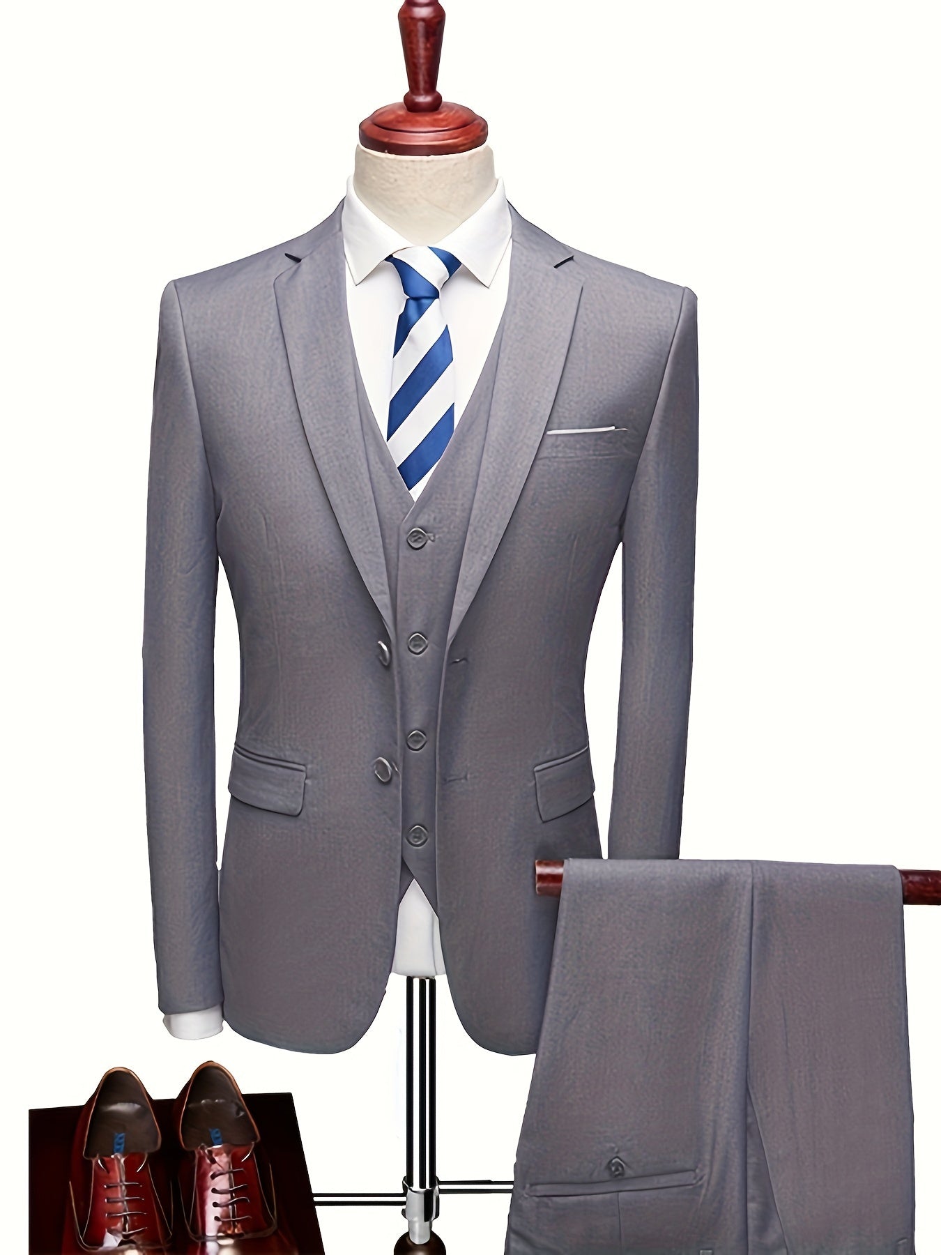 2024 Fashion New Men's Stretch Fabric Business 3pcs Set: Slim Fit Suit, Trousers, Waistcoat