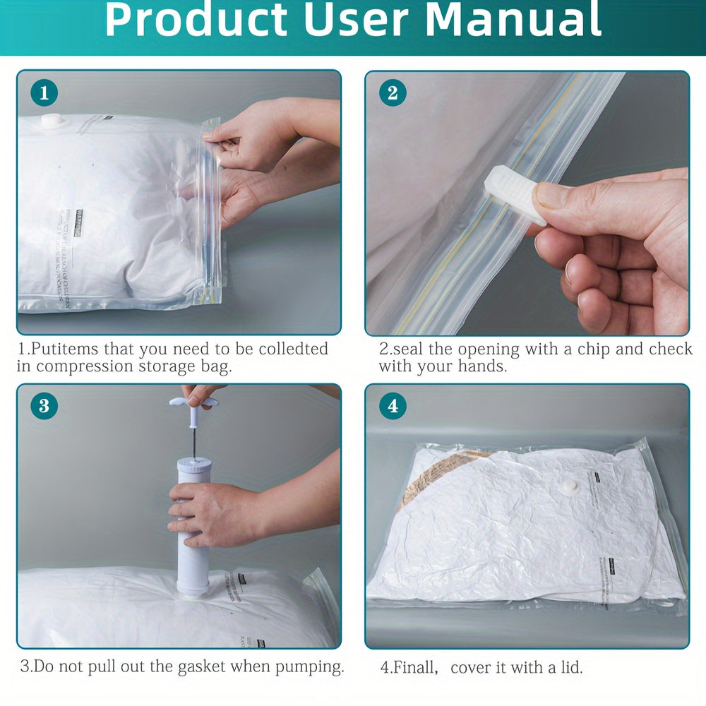 Set of 8 Vacuum Storage Bags that measure 39.88*59.94cm. These bags are compatible with all types of vacuum cleaners and can be used to store clothes and bedding, saving space and keeping them dustproof.