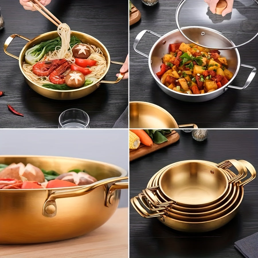 Set of 6 pieces Stainless Steel Korean-style Instant Noodle Pots for Home Use, Ideal for Hot Pot with Seafood, Perfect for Single Servings.