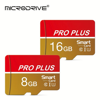 MICRODRIVE High-Speed Memory Card in Red & Gold, U3 Class 10, 8GB to 256GB, with SD Adapter. Perfect for Phones, Tablets, Cameras. Expands Device Memory. Gold Accents, Durable Design.