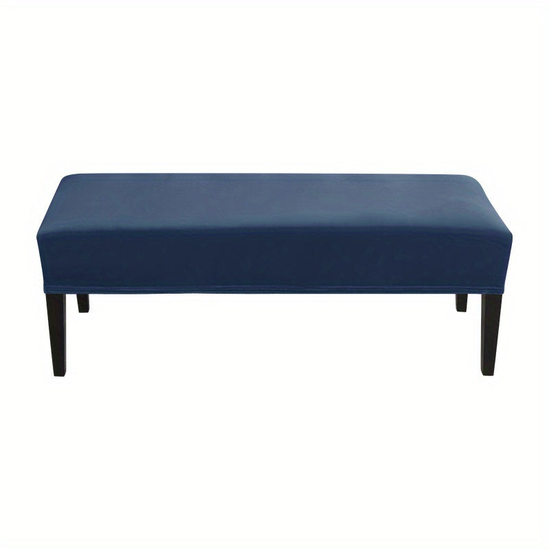 Washable and removable stretch bench cover protects seat from spills and stains in home, office, and hotel.