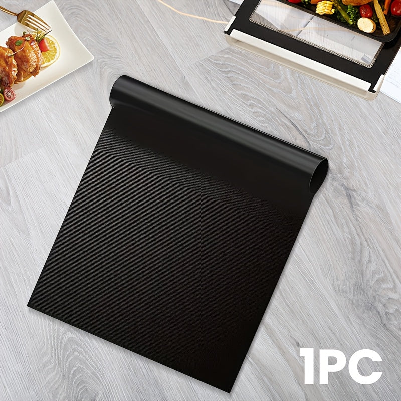 One piece of heavy-duty, non-stick fiberglass oven mat that is reusable and perfect for electric, gas, and microwave ovens. Also suitable for BBQ accessories, this food-safe liner is easy to clean and great for kitchen gatherings.