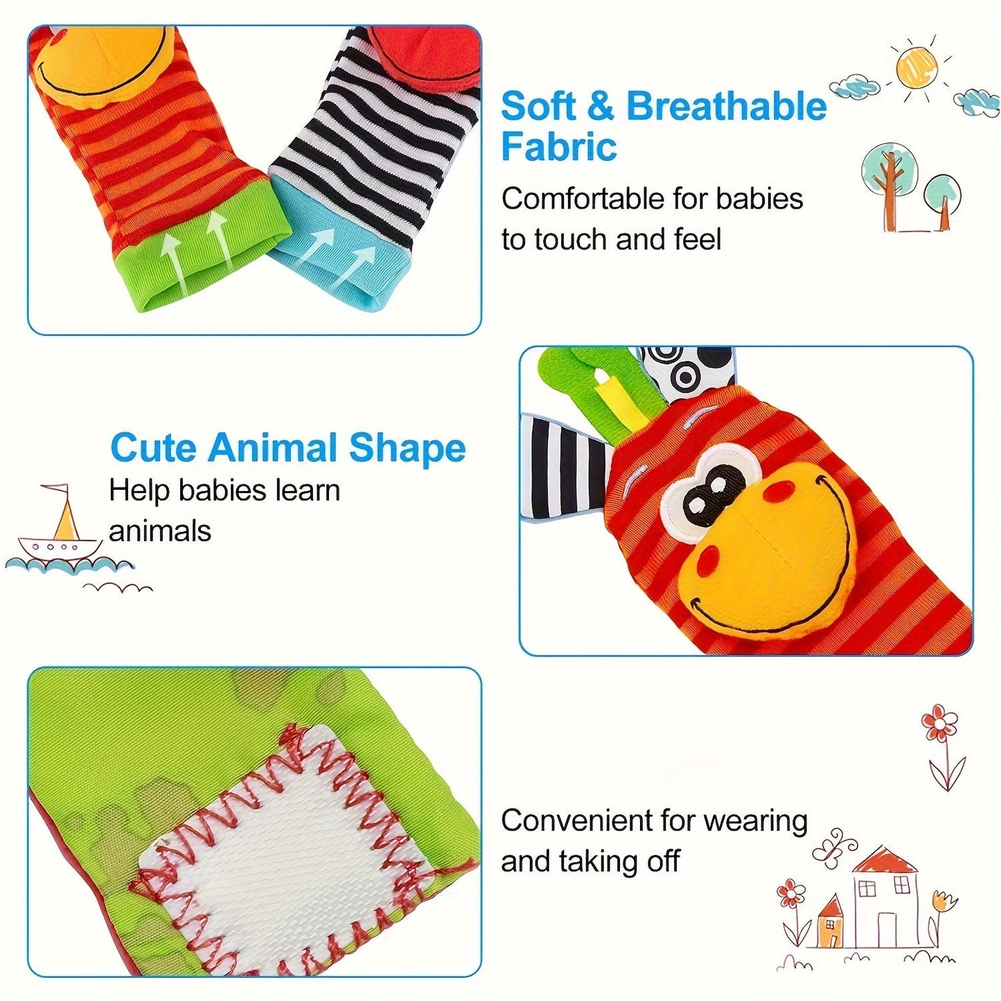 Set of 4 Baby Rattles Toys for Ages 0-12 Months, Perfect for Infant Girls and Boys Aged 3-6 Months, Hand & Foot Toys for Newborns up to 9 Months, Includes Baby Shower Gifts with Wrist Rattle Socks