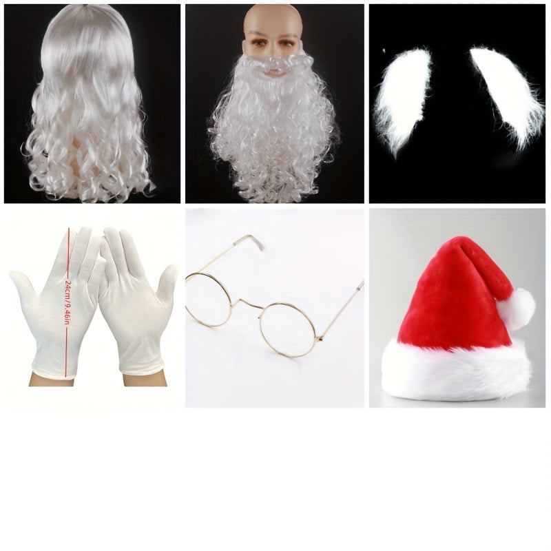 Yilning bayram ruhiga kirish uchun ushbu 6 qismli Funky Santa Claus kostyum to'plamidan foydalaning! Peruka, soqol, qosh, ko'zoynak, qo'lqop va shlyapa bilan to'ldirilgan ushbu to'plam Rojdestvo partiyalari va bayram tadbirlari uchun mukammaldir.