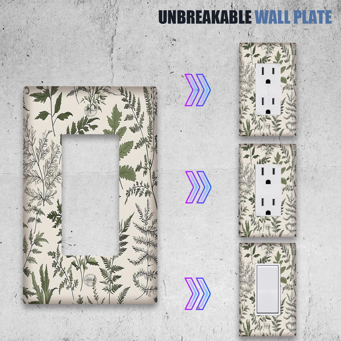 1 Sage Leaf Pattern Decorative Wallplate, 1-Gang/2-Gang Outlet Cover, No Electricity Needed, Easy to Clean, Versatile Switch Plate for Bedroom, Kitchen, Office - 1 Pack.