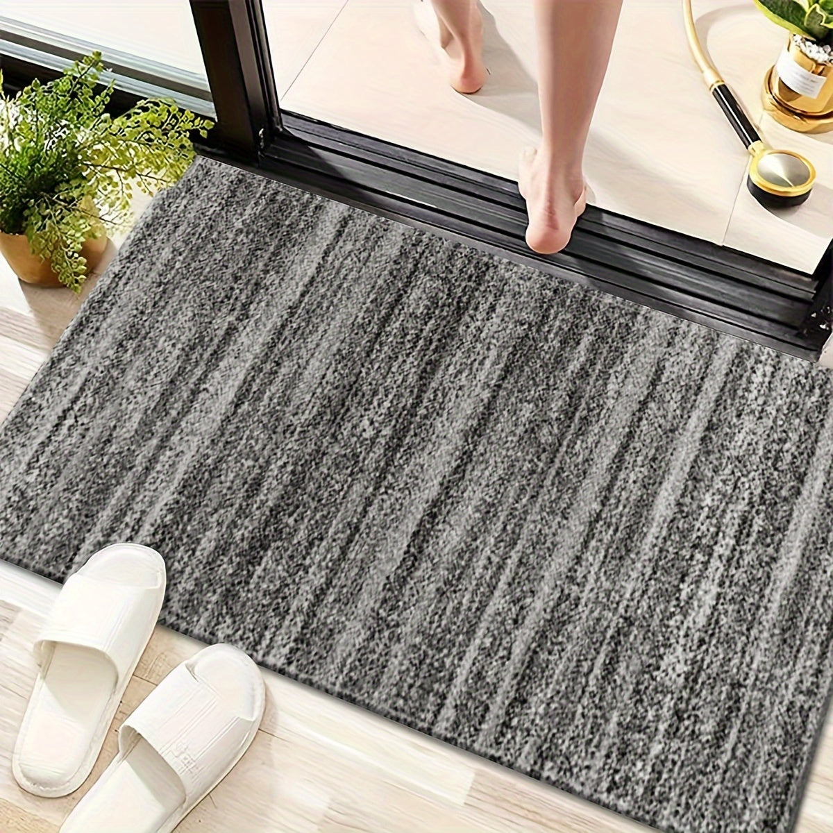 One piece of Contemporary Transitional Gray Runner Rug, featuring a non-skid washable design for use in laundry rooms, kitchens, hallways, or as an accent piece. The distressed floor carpet comes in various sizes: 40*60cm, 50*80cm, 50*120cm, 50*160cm