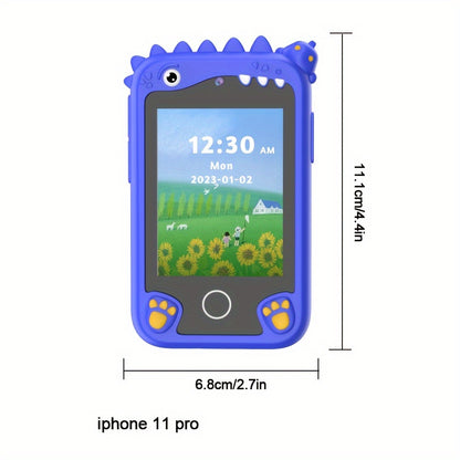 Educational smart toy phone for ages 3+ and 6+ with 8G memory. Featuring music, camera, video recording, pedometer, 20 learning games, habit formation, storybooks, and flashcards. Made of