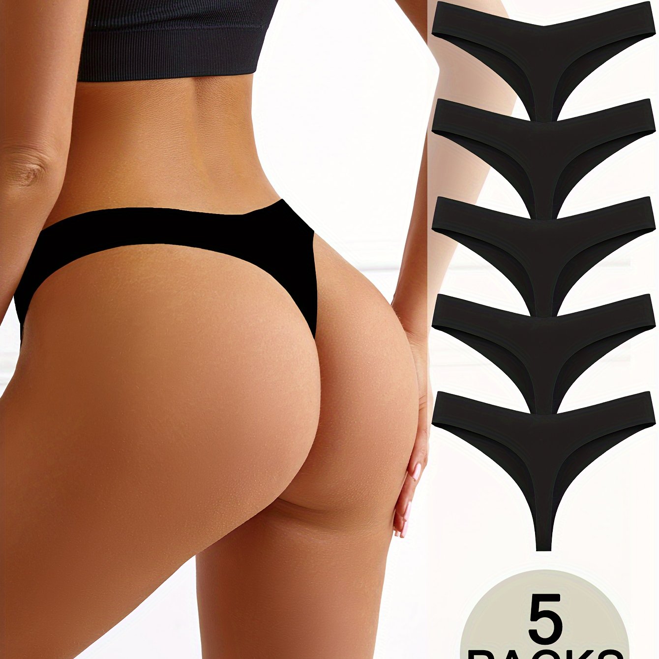 5pc Invisible & Stretch Seamless Thongs, V-Waisted, No Show Panties for Everyday Wear