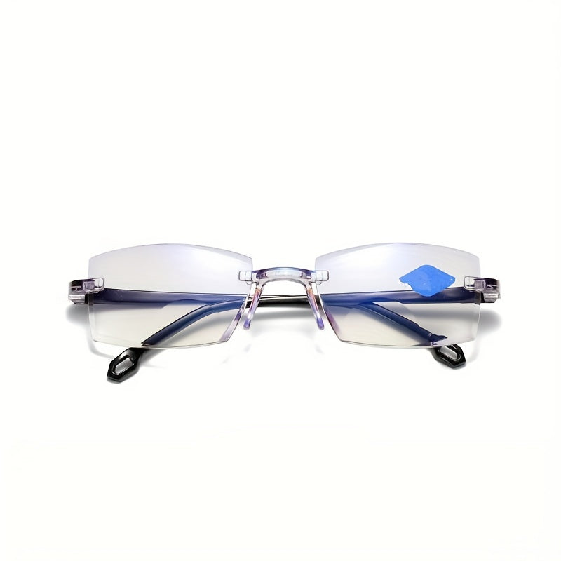 Bifocal reading glasses with clear lenses for women and men to reduce eyestrain while using computers.