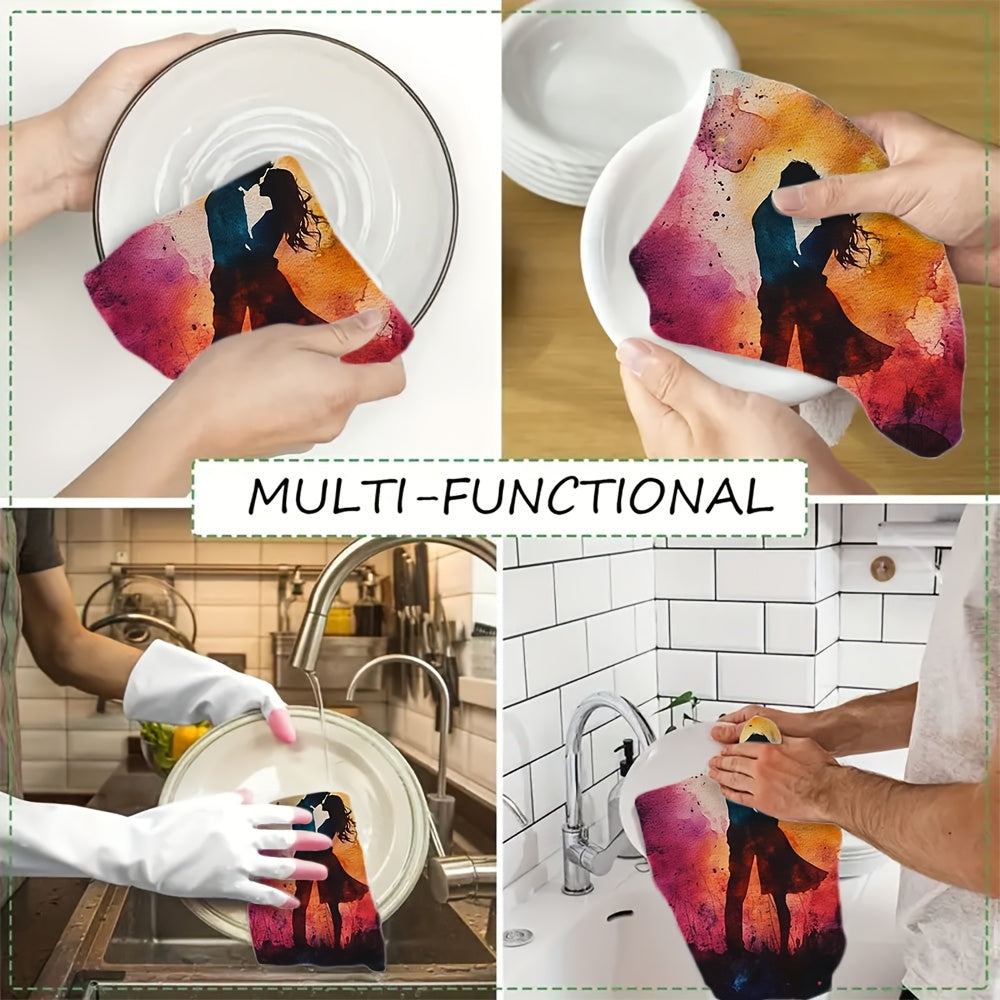 Set of 2 Romantic Watercolor Kitchen Towels featuring the "Love Grows More Tremendously Moment by Moment" Design. Made with ultra soft and highly absorbent polyester, these dish hand towels are machine washable and measure 40.64x60.96 cm. Perfect for