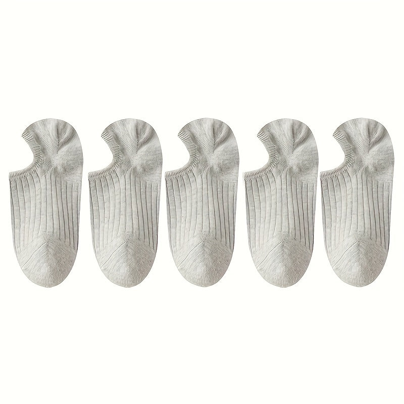 5 pairs of men's solid striped no-show socks with anti-odor and sweat-absorbing features, suitable for year-round wear.