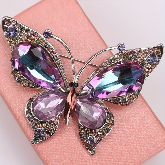 Chic Butterfly Brooch Pin in Vintage Style, adorned with Rhinestones and featuring an Irregular Shape. Perfect Fashion Accent for Women's Blazers and Outerwear