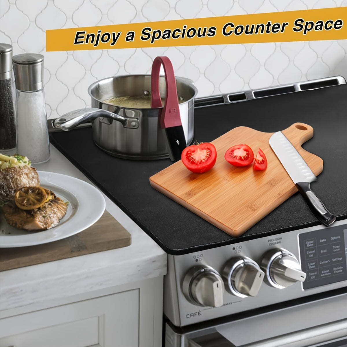 This Marble Pattern Stove Top Cover measures 72.39x52.07cm and is designed for Extra Large stoves. It is made from Anti-Slip, Scratch-Resistant material, making it suitable for Electric & Glass Stoves. This versatile Flat Top Oven Protector is ideal for