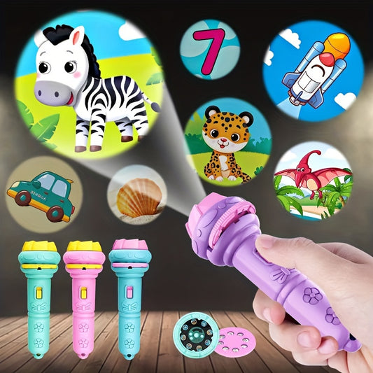 Cognitive toy that combines multiple patterns, animal and dinosaur shapes, numbers, and alphabet for children's bedtime fun.