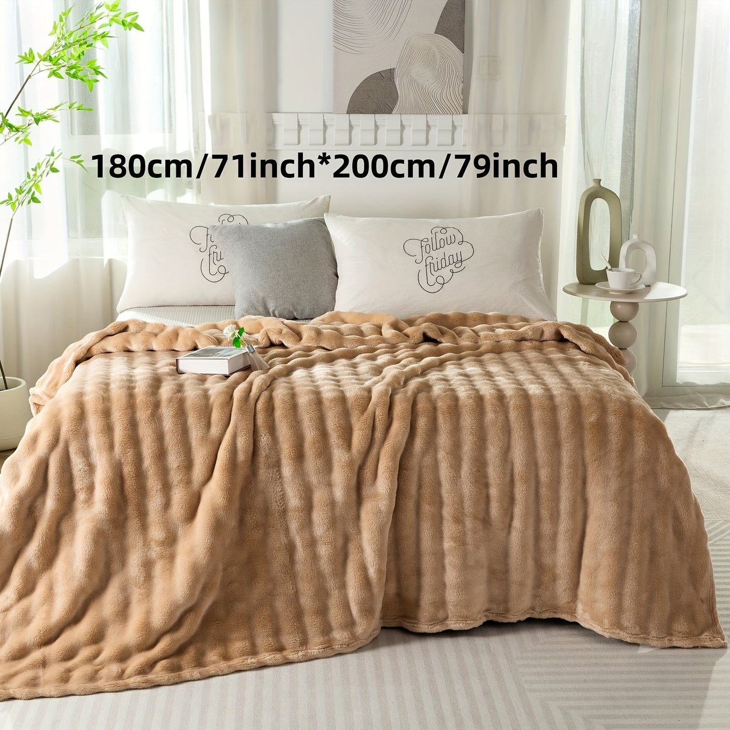 Modern Hypoallergenic Polyester Bed Blanket - Luxuriously Soft Faux Rabbit Fur Plush Throw for Bedroom, Sofa, Office, and Travel - Suitable for All Seasons - Easy to Clean Machine Washable Blanket with Simple Design - Lightweight Cover for Any Purpose