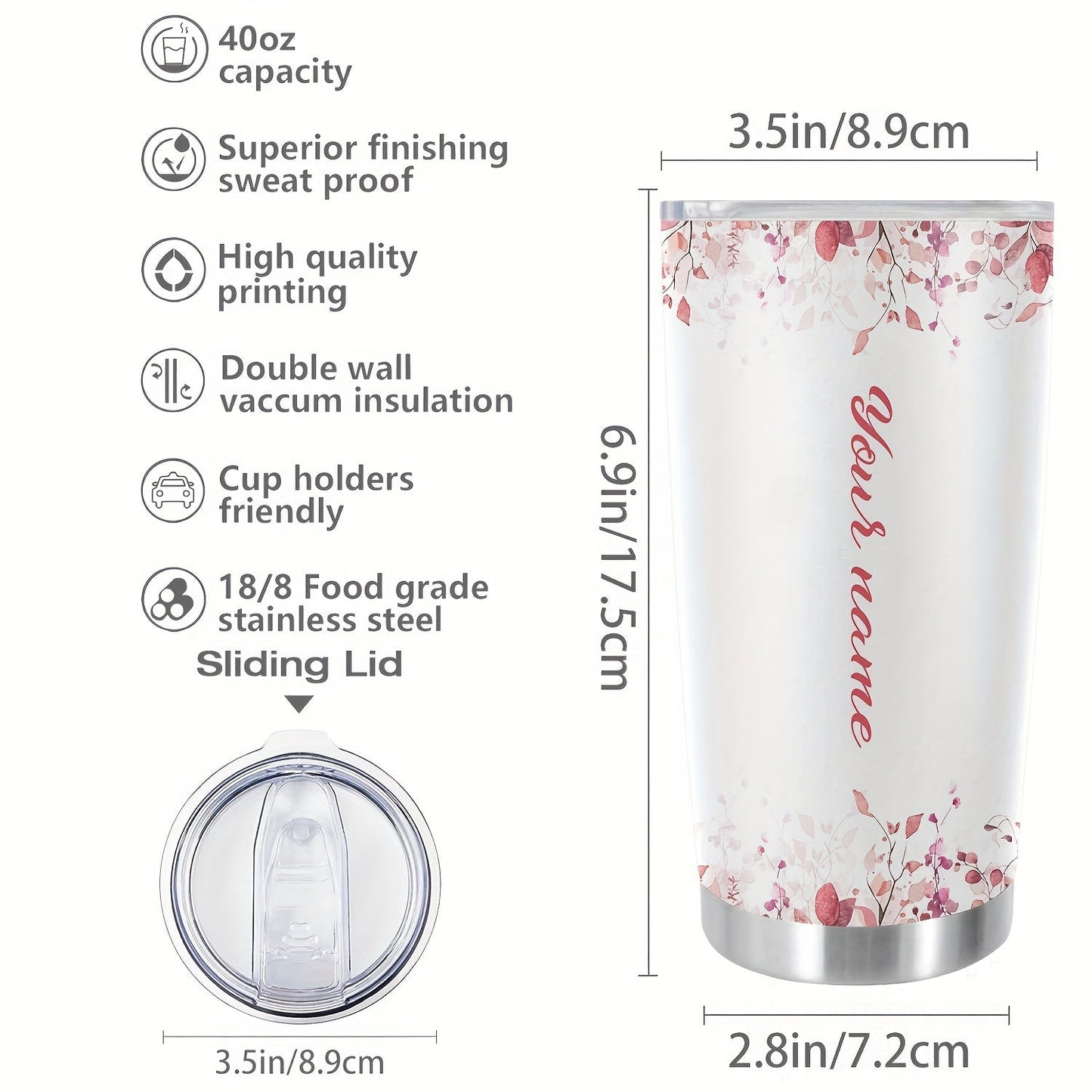 Customize your daily essentials with our Hsdiokl 20oz Insulated Stainless Steel Tumbler featuring a personalized name and flower design. This oval metal mug comes with 2 BPA-free lids, perfect for hand washing and multipurpose use. Designed for adults