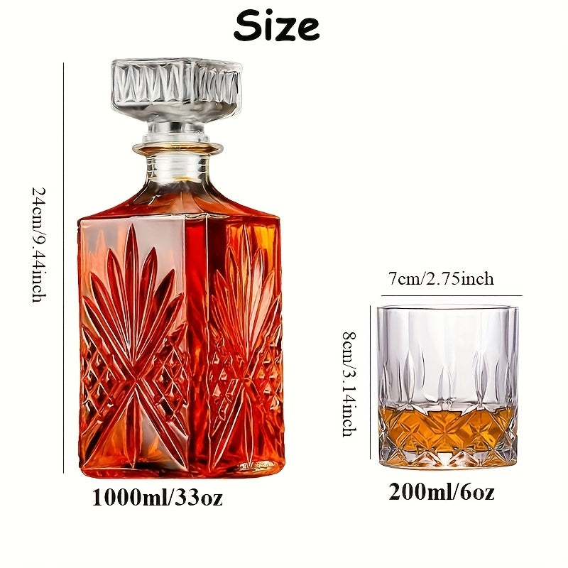 7-piece Glass Whiskey Decanter Set with 6 Shot Glasses - Perfect for Bar or Home, Ideal Gift for Men, Women, Dad, Husband