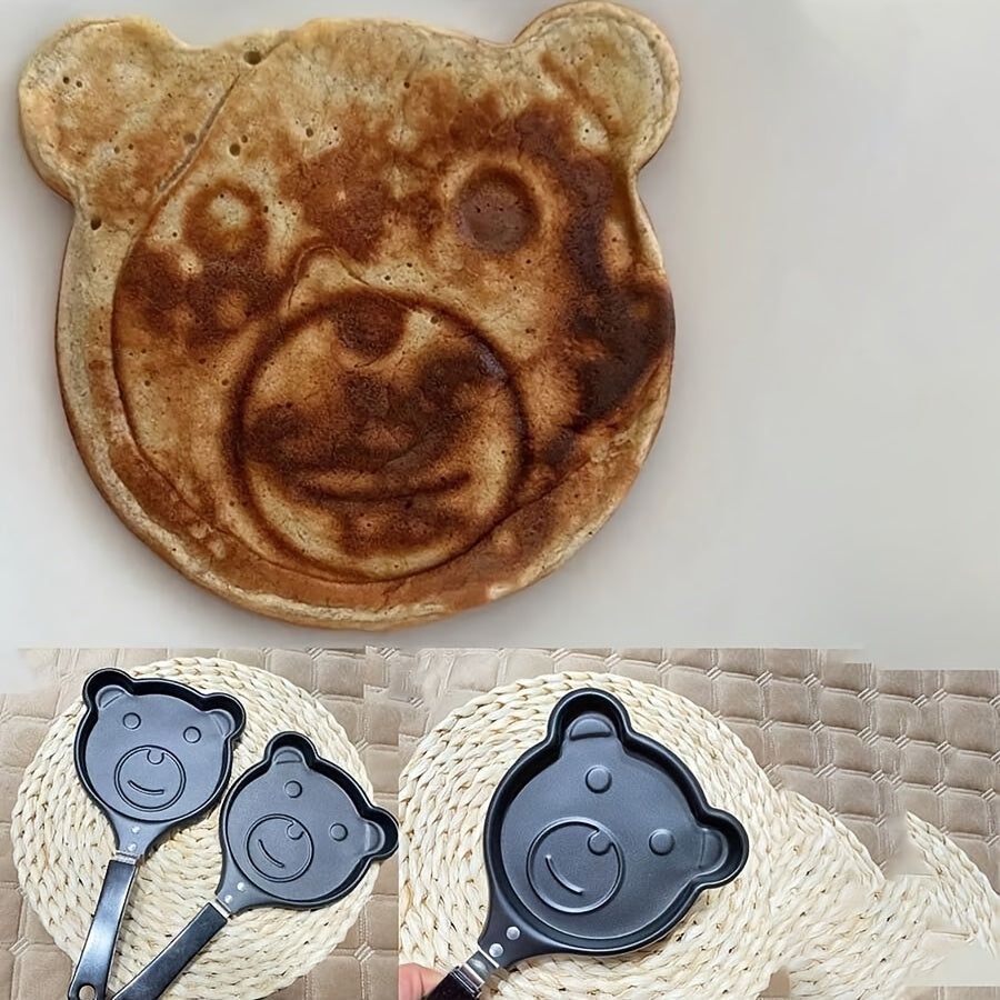 Hand Wash Only - Cute Cartoon Bear Design Non-Stick Cast Iron Mini Breakfast Skillet, Ideal for Eggs & Pancakes