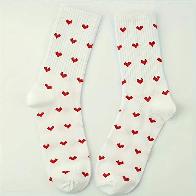 Women's fashion socks with heart pattern, comfortable and breathable mid-length style