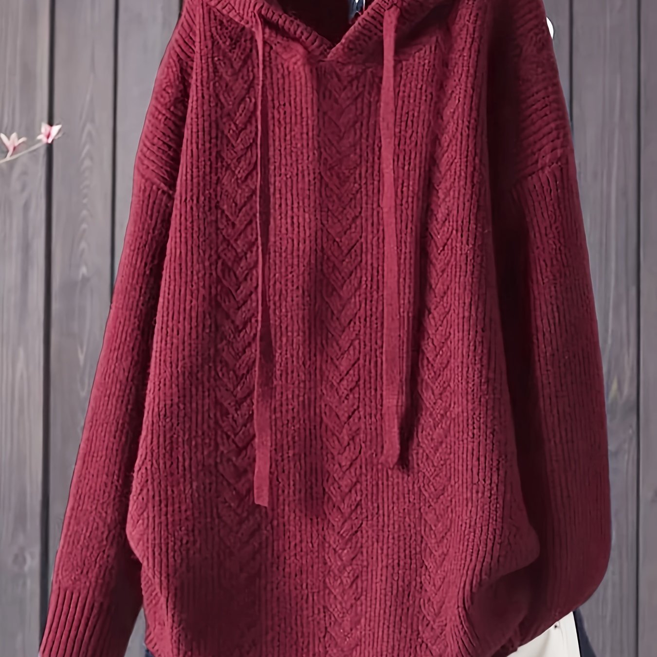 Women's plus size hooded sweater for fall & winter, solid color with drawstring, casual long sleeve.