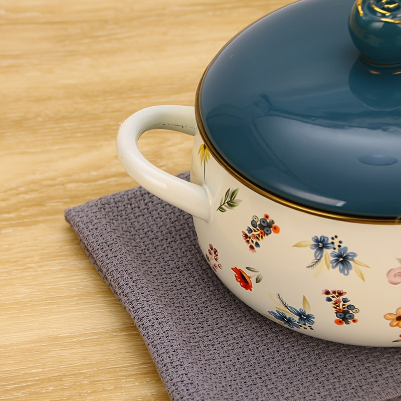 Enamel Pastoral Fuji Pot with 18cm Diameter - Versatile for Cooking and Serving, Great Addition to Any Home Kitchen