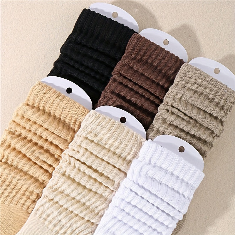 6 pairs of women's mid-tube socks, solid colors, comfy and soft.