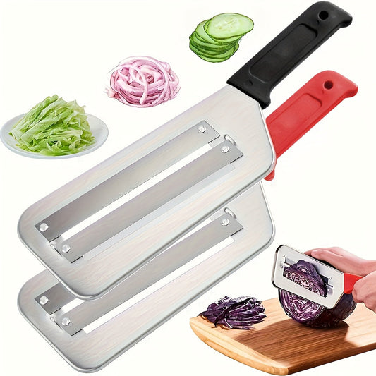 Get your hands on the 1pc Stainless Steel Manual Cabbage Slicer, a sharp blade vegetable shredder perfect for making sauerkraut, coleslaw, and salad. This durable metal cutter features an ergonomic handle for easy use, and best of all, no power is