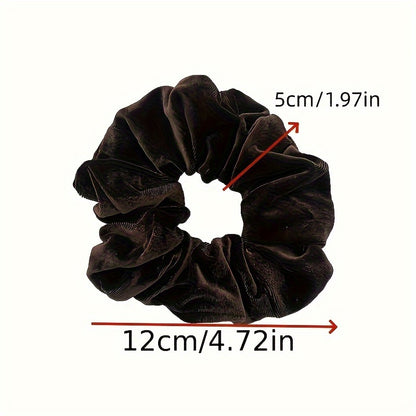 Velvet Scrunchies set of 4 in beige, brown & black, for comfortable and stylish hairstyles.