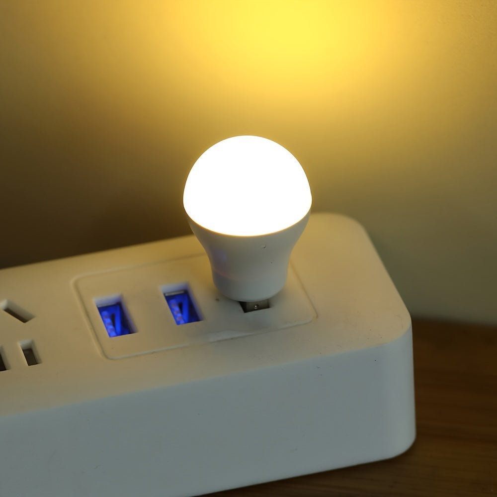 Protective eye mini USB night light available in sets of 2, 3, 5, or 10. Portable bulb design in white or warm light, ideal for reading and compatible with laptops and mobile power supplies.