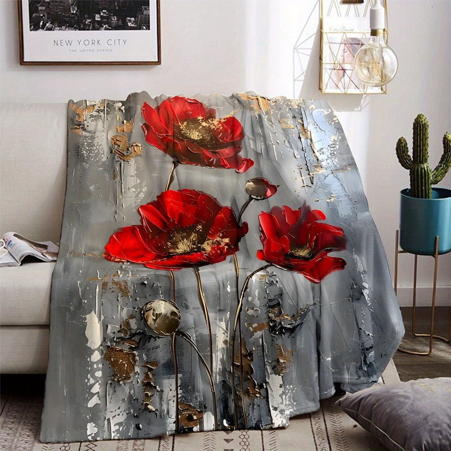 Soft and comfortable, this contemporary throw blanket features a red poppy pattern that is perfect for adding style and warmth to your home sofa, bed, or even for picnics and travel. Made from durable polyester material, this blanket is ideal for