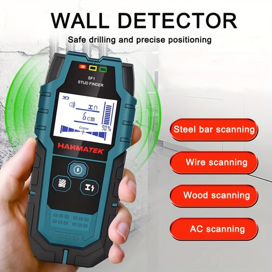 HANMATEK SF1 Wall Scanner detects studs, joists, and AC wires with LCD display.