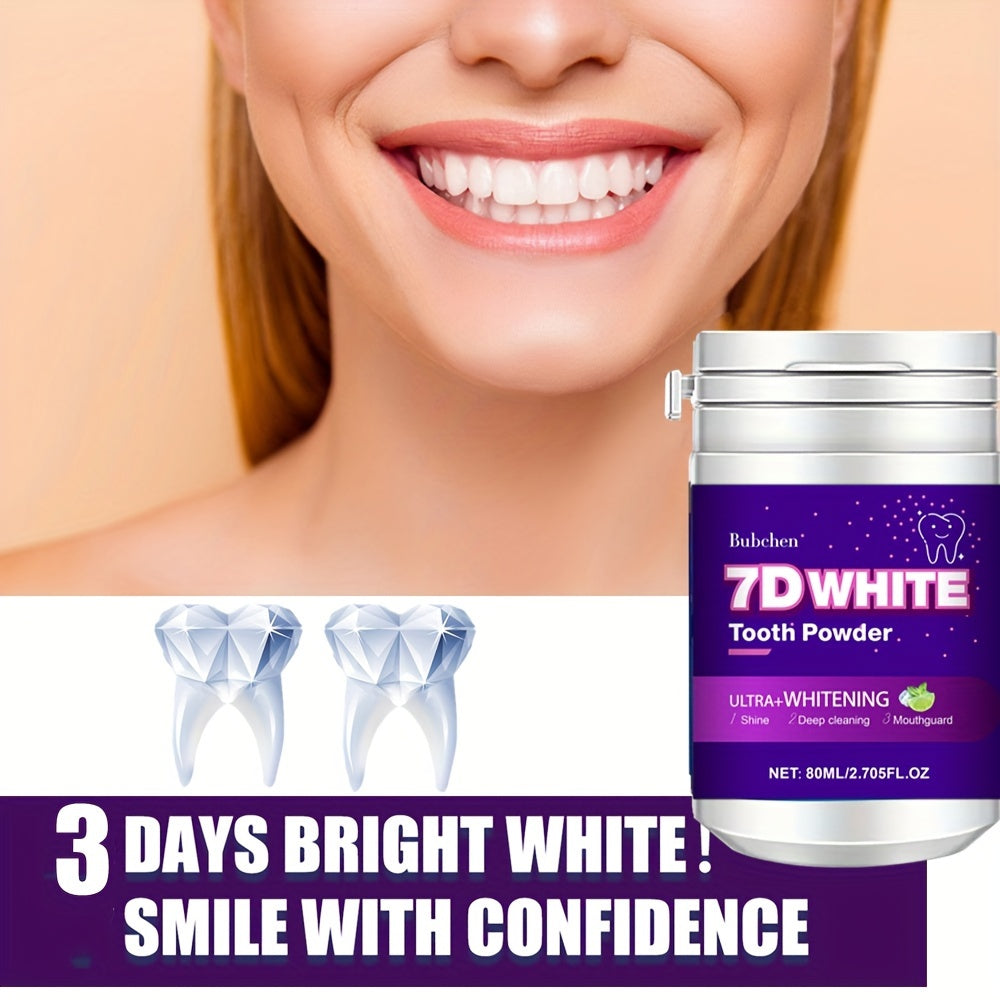 Bubchen 7D Whitening Tooth Powder with Natural Pearl Essence, Mint Flavor, 80ml - 6 Weeks Supply, Deep Clean & Stain Removal.