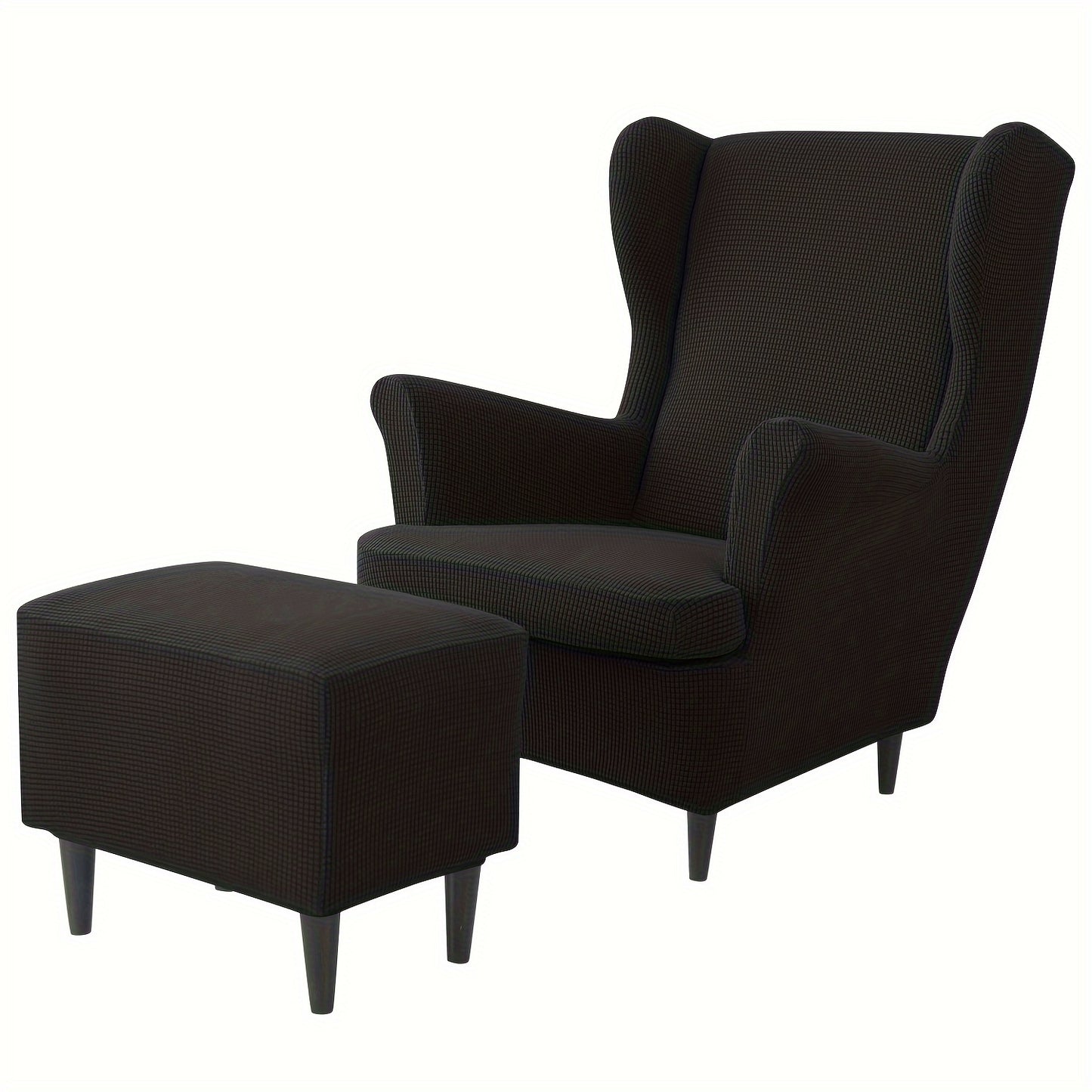 Contemporary 3-piece armchair and ottoman slipcover set made of polyester and spandex with elastic band, machine washable and non-slip grip design for single-seat sofa.