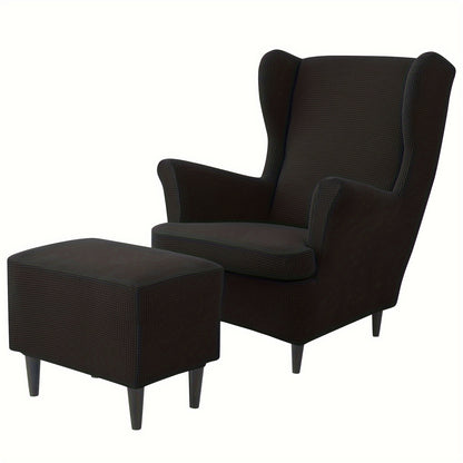 Contemporary 3-piece armchair and ottoman slipcover set made of polyester and spandex with elastic band, machine washable and non-slip grip design for single-seat sofa.