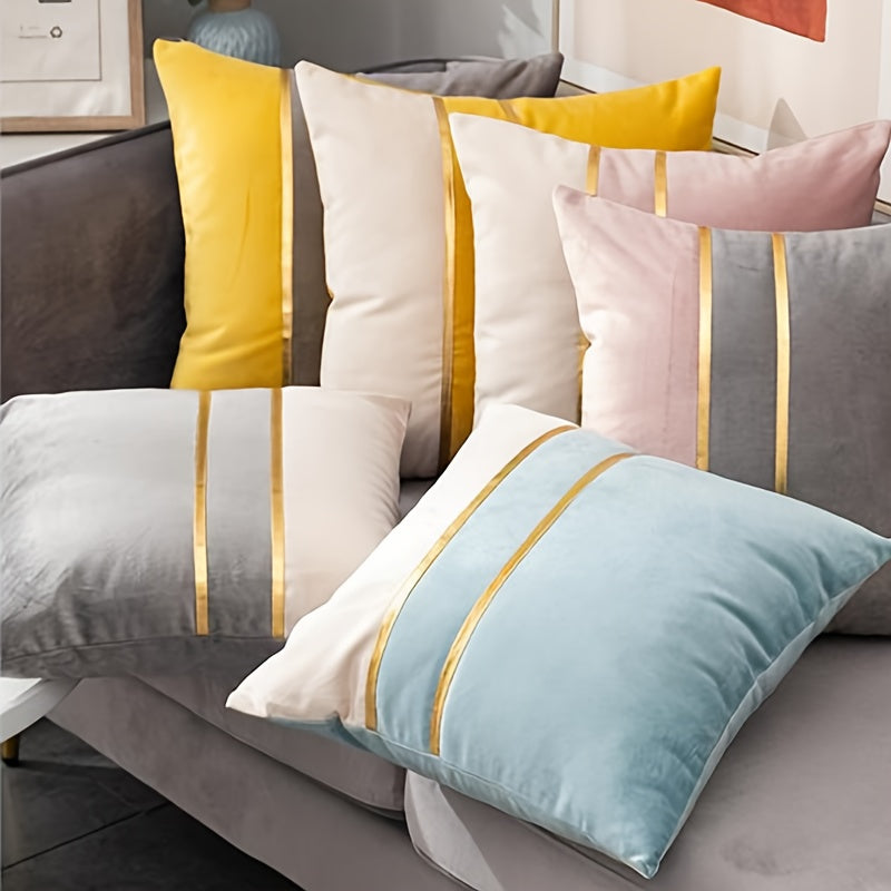 Golden Velvet Embossed Square Cushion Cover - Soft and Luxurious, Suitable for Home, Bedroom, Car, and Living Room Decor (Pillow Core Not Included) - 2 pieces