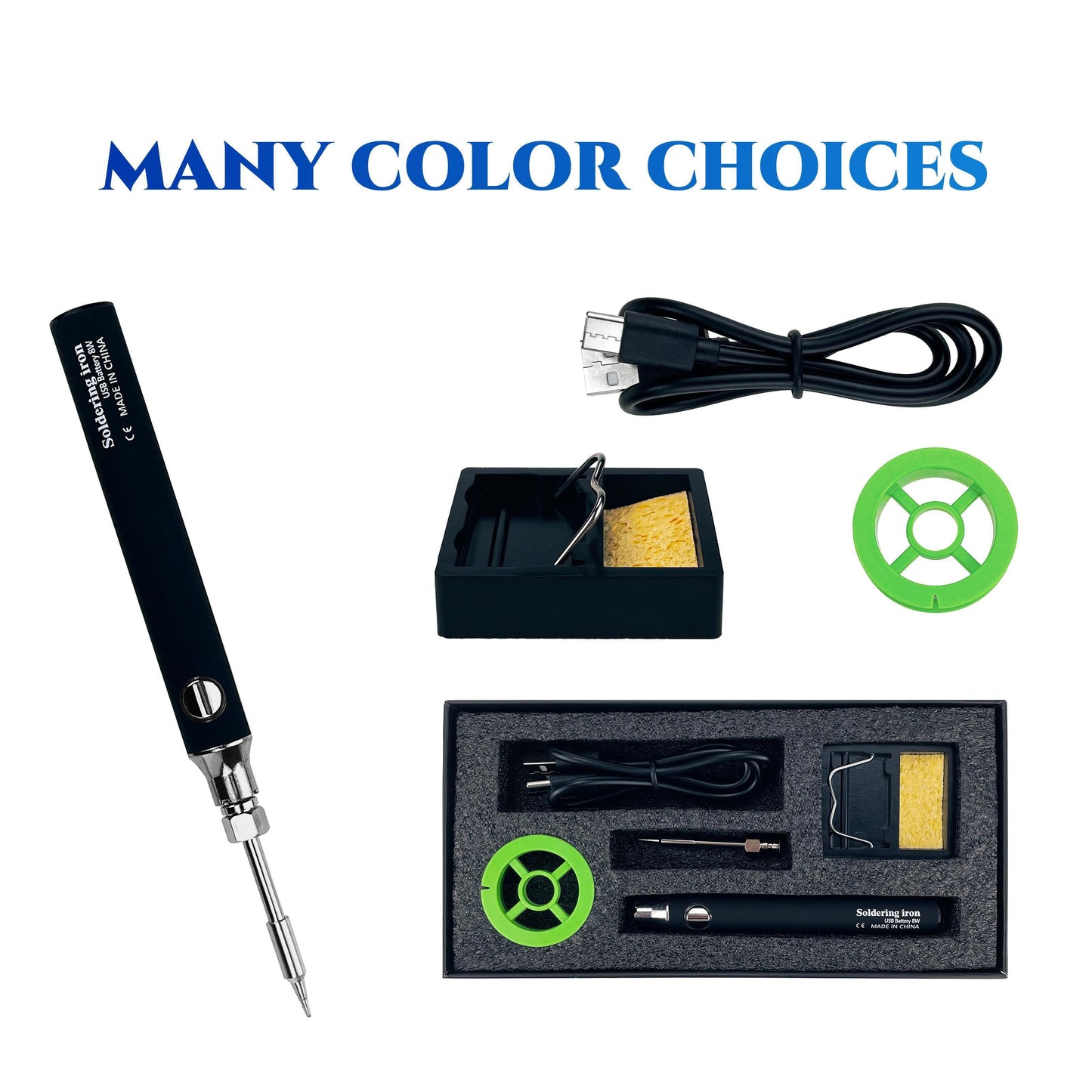 USB rechargeable soldering iron set with high heating rate and easy operation, suitable for DIY repairs at home or outdoors with nichrome heating element.