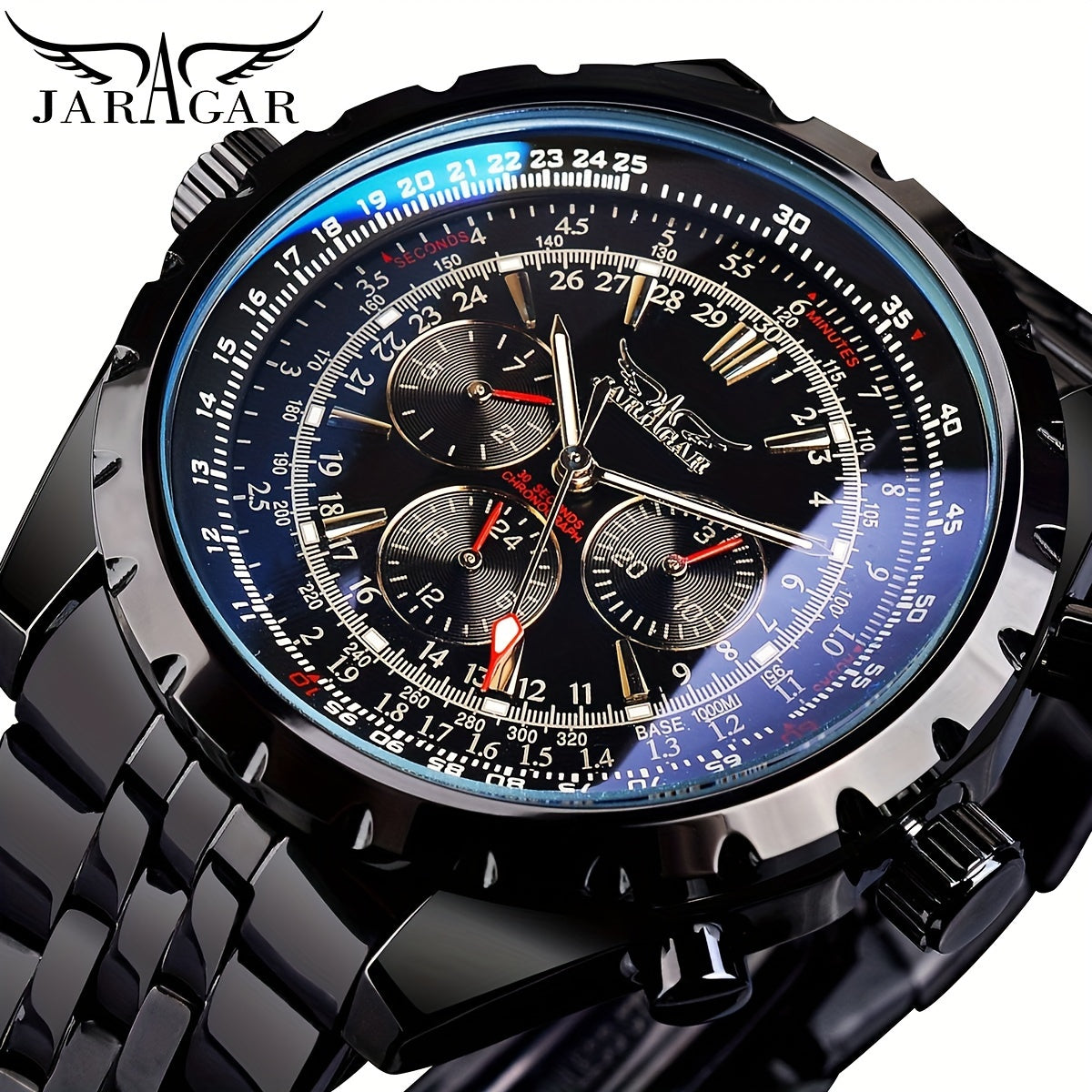 The Jaragar High-End Men's Watch is a stylish and functional mechanical timepiece made of stainless steel with a hollow design and large dial. It makes a suitable everyday gift due to its