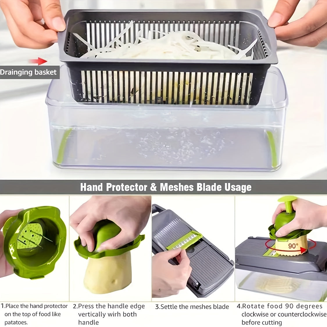 Get ready to cut, chop, and slice your way to faster meal prep with the 14-in-1 Multifunctional Vegetable Chopper & Fruit Slicer Set! This manual food processor comes with a convenient container and stainless steel blades to make preparing meals a