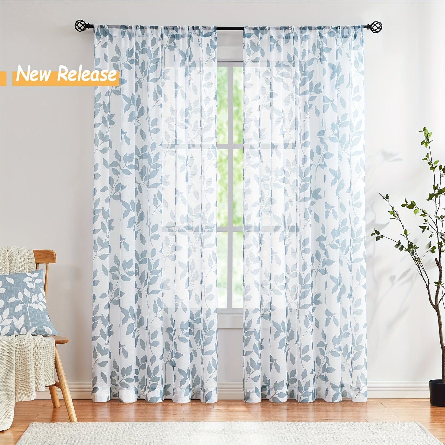 Decorate your bedroom, office, kitchen, living room, or study with these two leaf printed linen white sheer curtains. These rod pocket window treatments are the perfect addition to your home decor.