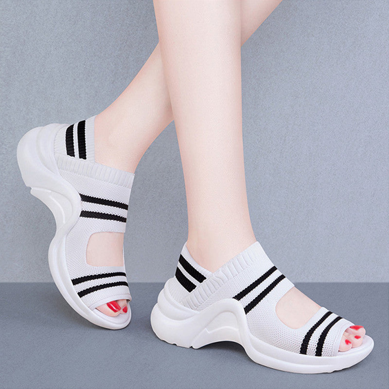 Fashionable lightweight open toe knitting sandals with thick soles, perfect for outdoor sports and women's footwear.