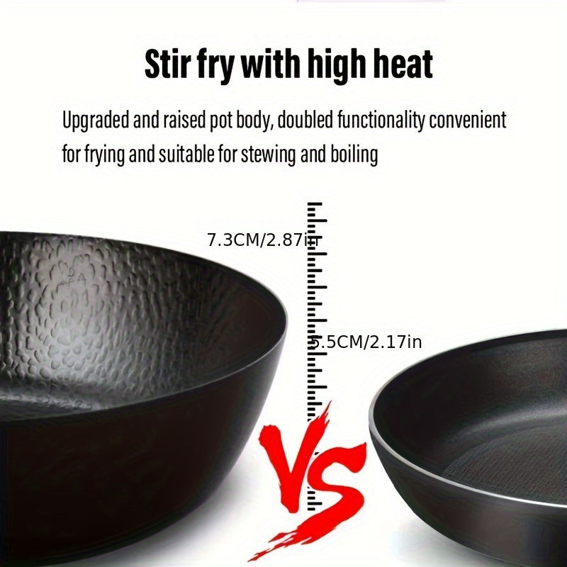 Durable Cast Iron Wok - 27.94cm Hammered Non-Stick Deep Frying Pan, Hand-Forged for Induction, Gas, Electric, and Halogen Cookers - Versatile Kitchen Cookware