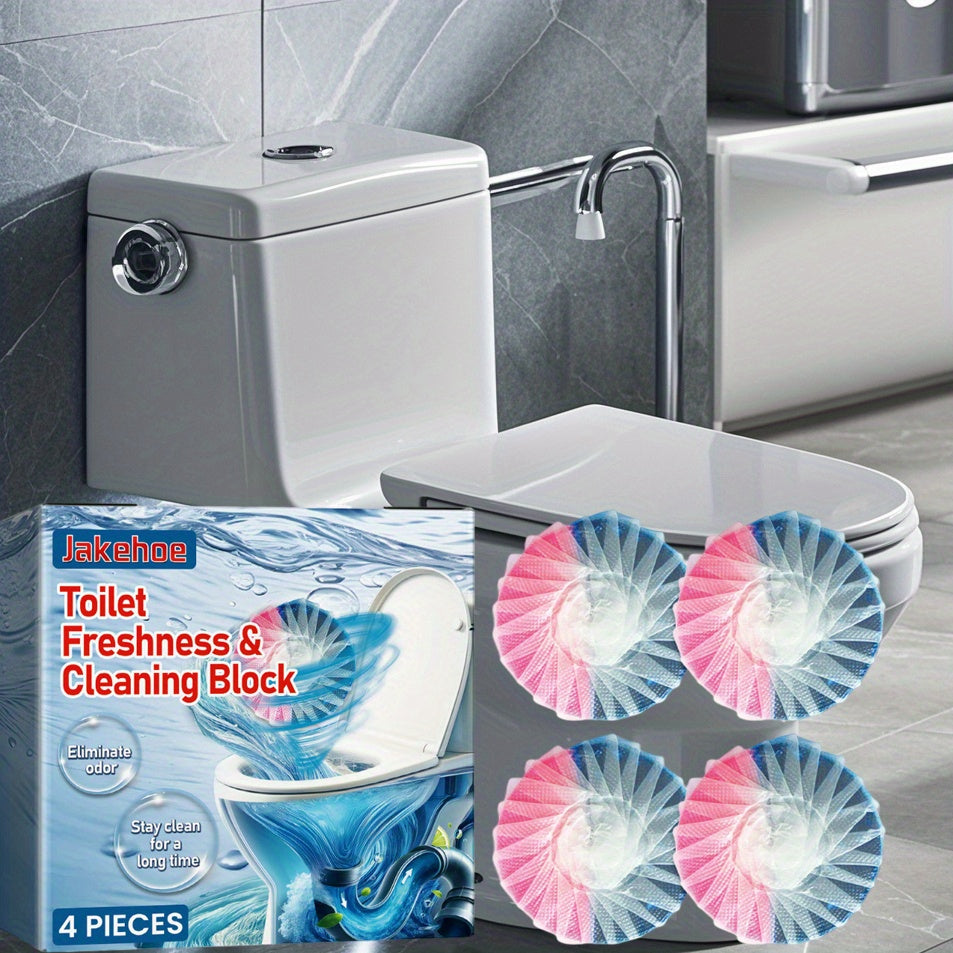 Get a 4-Pack of FreshClean Toilet Bowl Cleaner Tablets for a Fume-Free, Odor-Eliminating, Stain & Ring-Removing, Long-Lasting Freshness. Specifically designed for ceramic surfaces, these tablets use Sodium Bicarbonate as a deodorizer.