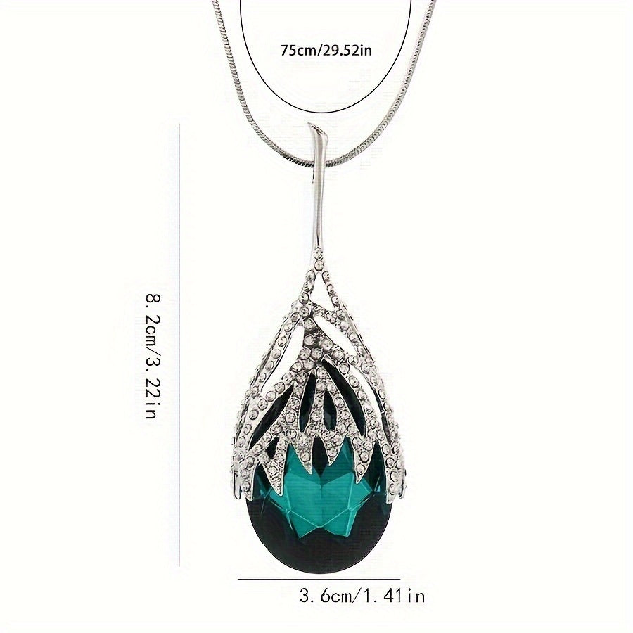 Chic Waterdrop Zirconia Pendant Necklace with Sweater Chain - Stylish Geometric Clothing Accessory for All Occasions