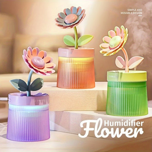 Decorative flower design humidifier, quiet operation for bedroom and office, compatible with various room types, 260mL capacity, dual mist modes, essential oil diffuser with night light function. Perfect gift for women.