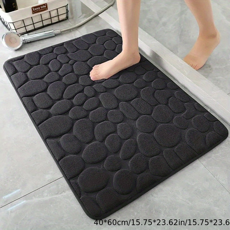 1pc Geometric Pattern Memory Foam Bath Rug with PVC backing, machine washable, low pile, flat woven polyester. Non-slip and absorbent, suitable for bathroom or toilet use. 670gsm, 1.5cm thick.